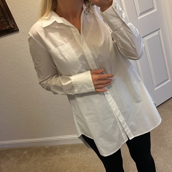 🌺RACHEL Rachel Roy 🌺 White Long Sleeve Button Up size M Cotton Blend NWT - Picture 2 of 9